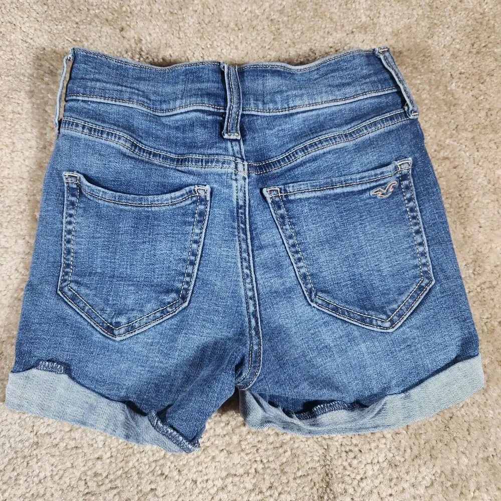 HOLLISTER Short Denim Women's Cuffed Blue Sz 00 W23 High Rise Stretch #396